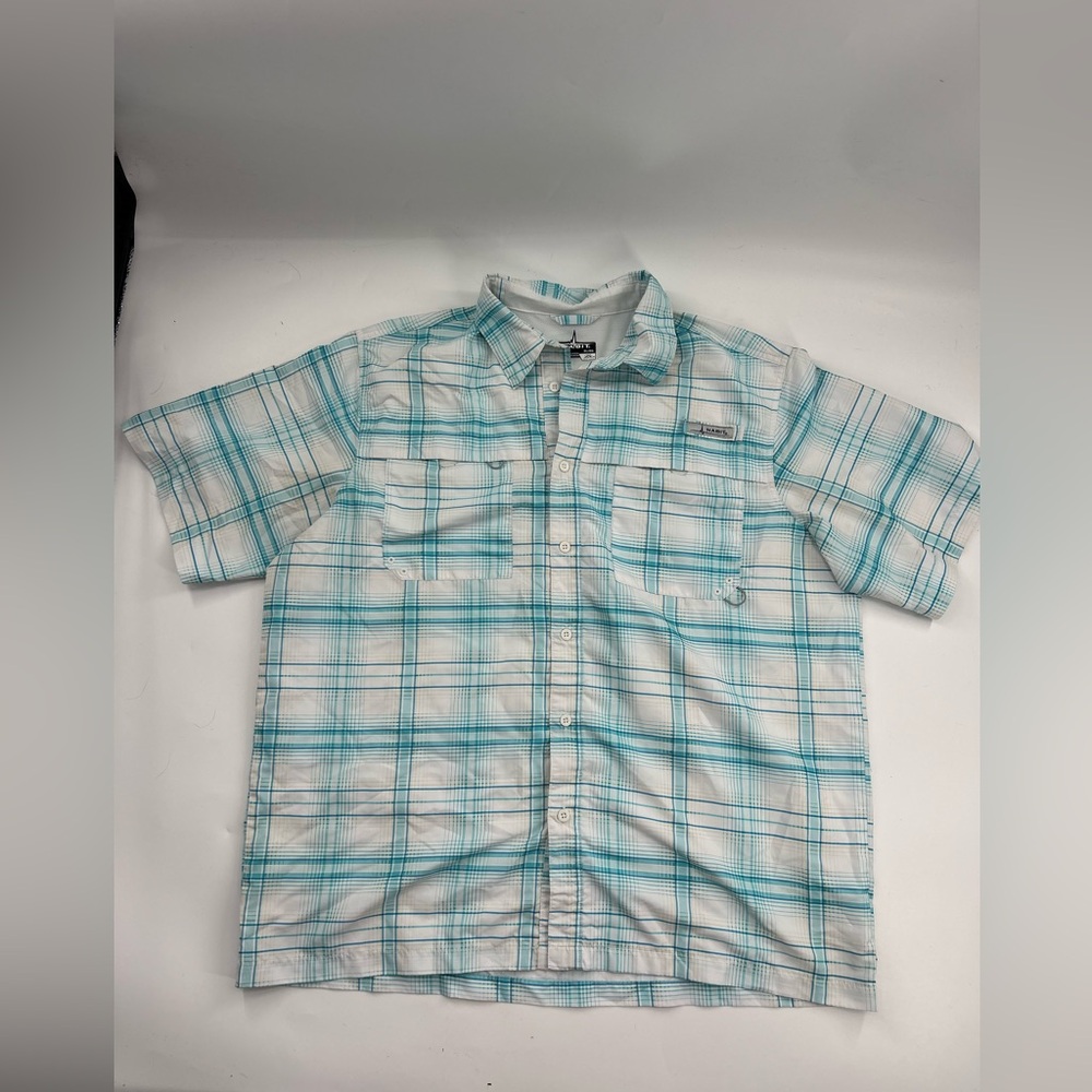 Columbia Men's Teal and White Plaid Shirt
